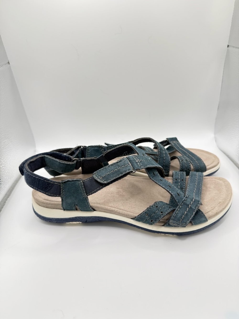 Earth Origins Savoy Samme Navy Blue Leather Strappy Comfort Sandals 10W